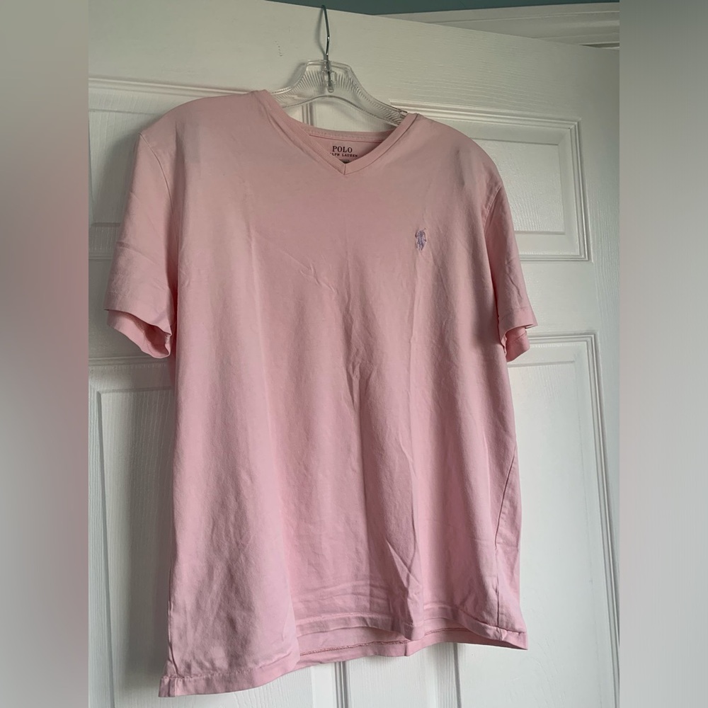 Men's Polo Ralph Lauren Pink V-Neck T-Shirt - Size M - Classic Fit